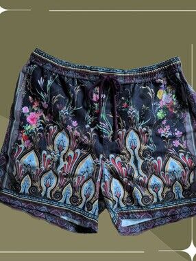 ✨ Camilla Purple Paisley Flamenco Style Men's Board Short Size L